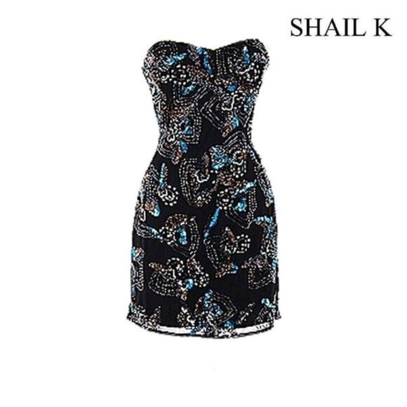 Shail K Women's Strapless Sequin Short Cocktail Dress  Hand‎ Beaded Prom gown - Picture 1 of 8